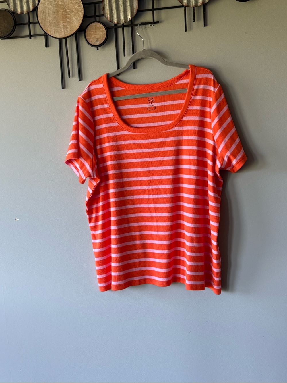 Isaac Mizrahi Orange and White Striped Short Sleeve Tee